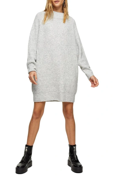 topshop grey sweater dress Oversize Long Sleeve Mini In Marl Turtleneck sweaters