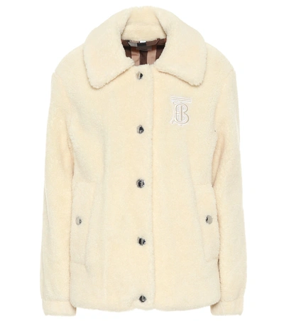Burberry Wishaw Monogram Logo Wool Blend Fleece Jacket In Ivory | ModeSens
