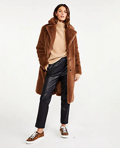 Ann Taylor Petite Faux Fur Coat In Chocolate Mousse