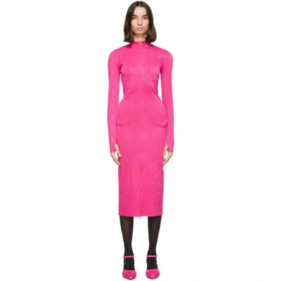 Marine Serre Pink Jacquard Optical Tube Dress In 7 Fuchsia