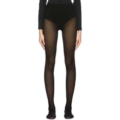 Gucci Black Cable Knit Gg Tights In 1000 Black