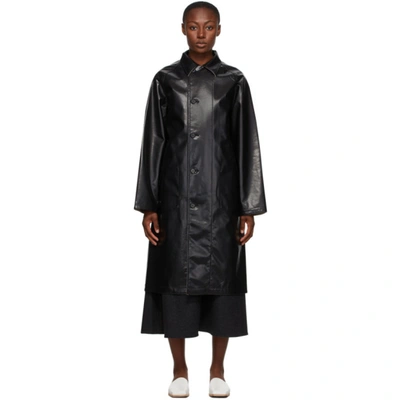 Auralee Black Wool Cashmere Laminate Coat
