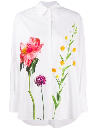 Valentino Floral-print Cotton Shirt In White