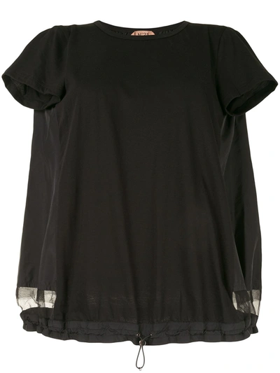 N°21 Lace-panel Drawstring-hem T-shirt In Black