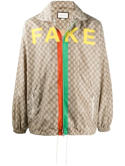 Gucci 'fake/not' Print Gg Nylon Jacket In Brown | ModeSens