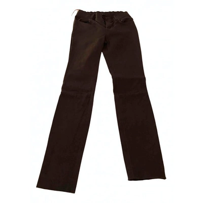 Pre-owned Stouls Leather Straight Pants In Burgundy