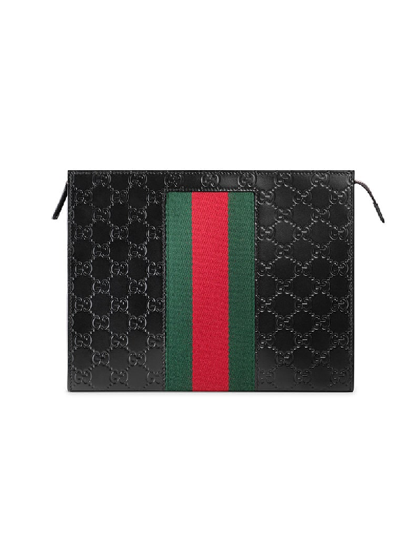  Gucci  Signature Web Cosmetic  Case In Black ModeSens