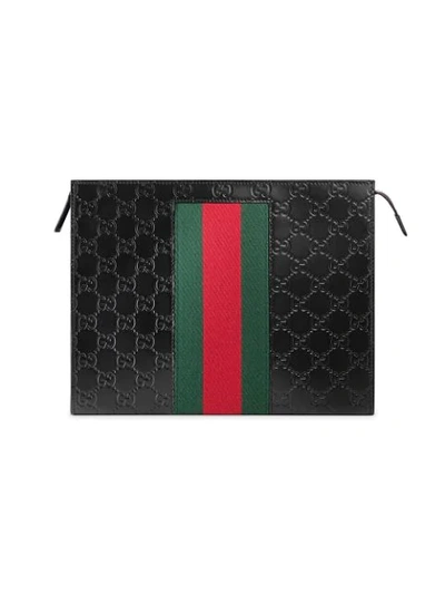 Gucci Signature织带化妆包 In Black