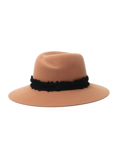 Maison Michel Contrast Lining Fedora Hat In Brown