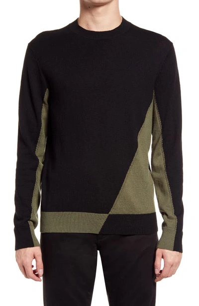 Karl Lagerfeld Diagonal Colorblock Sweater In Black/ Olive