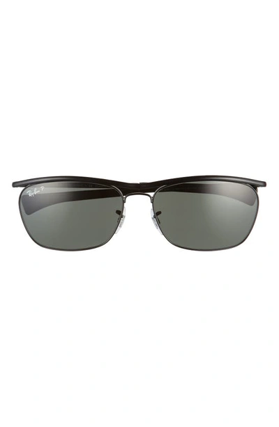 Ray Ban 60mm Polarized Aviator Sunglasses In Black/ Green