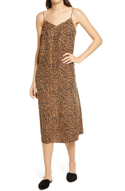 Madewell Eva Print Silk Slipdress In Brushed Leopard Warm Hickory