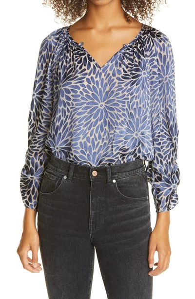 Rebecca Taylor Autumn Bloom Long-sleeve Blouse In Navy Combo