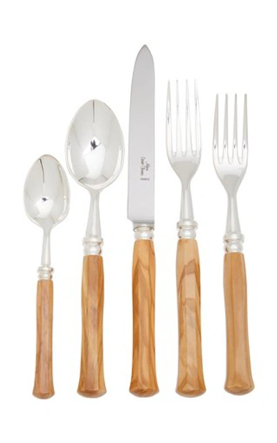 Alain Saint-joanis Riviera Olivewood Silver-plated Five-piece Silverware Set In Brown