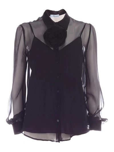 Blumarine Floral Detail Silk Shirt In Black