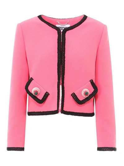Moschino Bouclè Stretch Wool Short Blazer In Pink