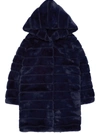 Apparis Celina Tiered Faux-fur Hooded Coat In Navy Blue