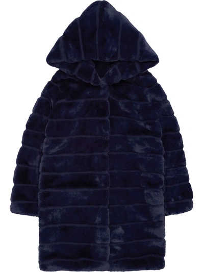 Apparis Celina Tiered Faux-fur Hooded Coat In Navy Blue