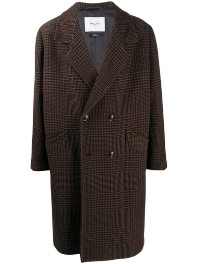 Paltò Houndstooth Double-breasted Coat In Brown