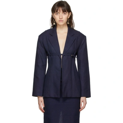 Jacquemus Navy Linen 'la Waistcoate Sauge' Blazer In Blue