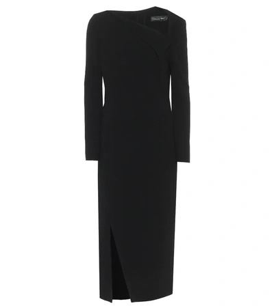 Oscar De La Renta Draped Stretch-wool Crepe Midi Dress In Black
