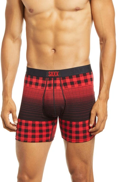 Saxx Ultra Golf Print Performance Boxer Briefs In Red Horizon Plaid