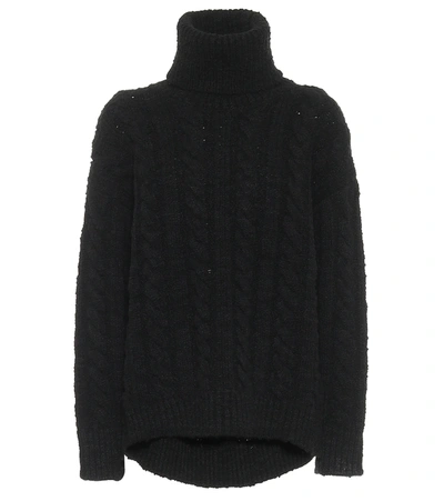 Dolce & Gabbana Roll-neck Cable-knit Wool-blend Sweater In Black