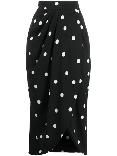 Dolce & Gabbana Asymmetric Polka-dot Crepe Midi Skirt In Black,white