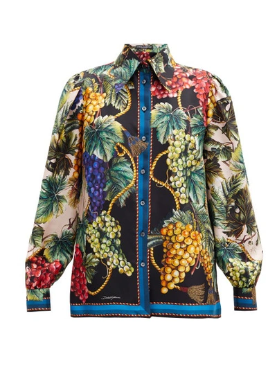 Dolce & Gabbana Into The Woods-print Silk-twill Shirt In Uva/rosa