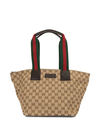 Pre-owned Gucci Shelly Gg Sylvie Webtote Bag In Brown