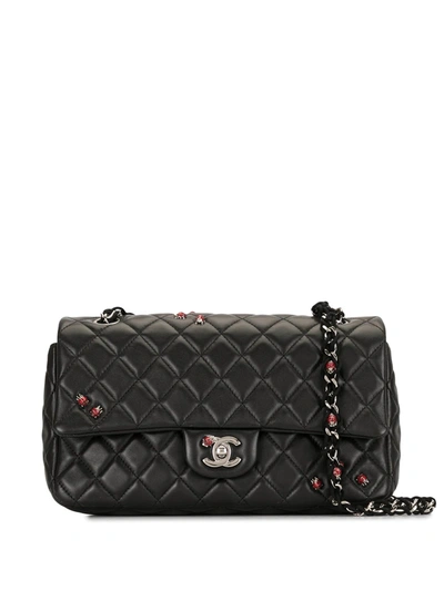 Pre-owned Chanel 2011 Ladybug Double Chain Flap Shoulder Bag In Black