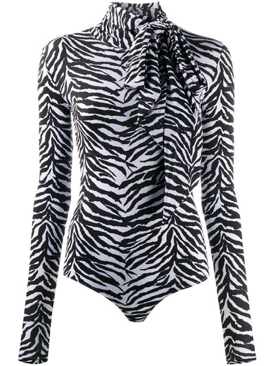 Mm6 Maison Margiela Zebra-print Stretch-jersey Bodysuit In Black