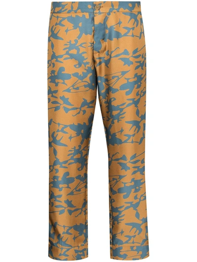 Asceno Antibes Caramel Leaf Silk Twill Cropped Trouser In Printed