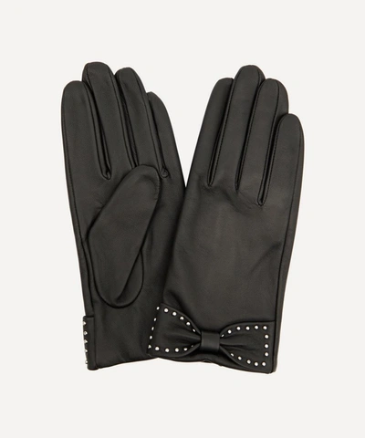Dents Sophia Studded Bow Touchscreen Leather Gloves In Black