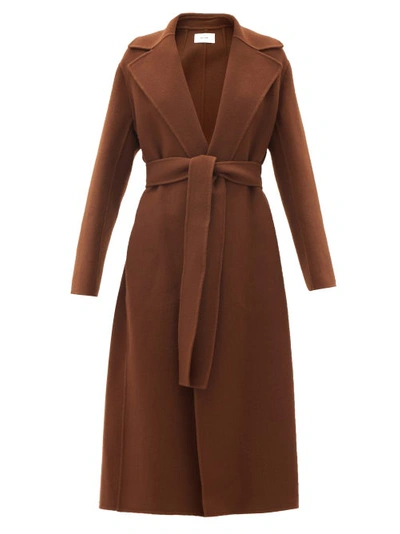 The Row Malika Double Face Wool Blend Felt Wrap Coat In Saddle Brown