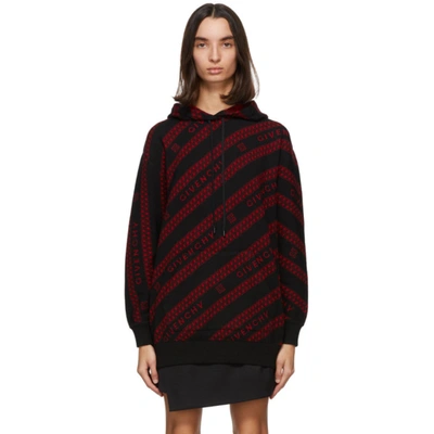 Givenchy Striped Logo Pattern Wool Hoodie In 009 Black/r
