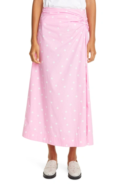 Ganni Polka Dot Print Organic Cotton Midi Skirt In Cherry Blossom 480