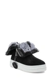 Jslides Tristan Faux Fur Platform Sneaker Bootie In Black Suede