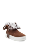 Jslides Tristan Faux Fur Platform Sneaker Bootie In Brown Suede