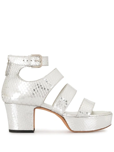 Pre-owned Chanel Snakeskin-effect Platform Sandals In Silver