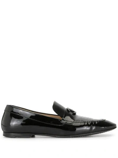 Pre-owned Chanel Cc Logo Loafers In Black