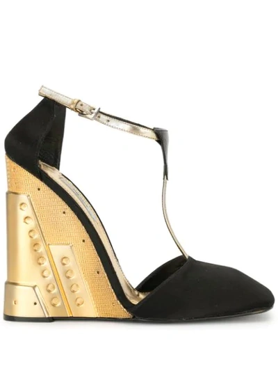 Pre-owned Prada T-bar Wedge Pumps In Black