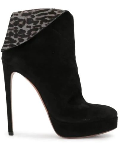 Pre-owned Alaïa Leopard-fold Ankle Boots In Black
