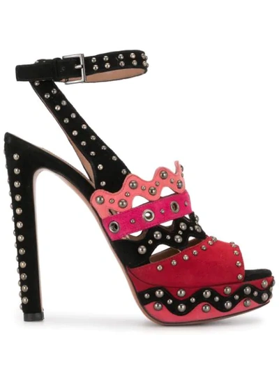 Pre-owned Alaïa Studded Colour-block Sandals In Black