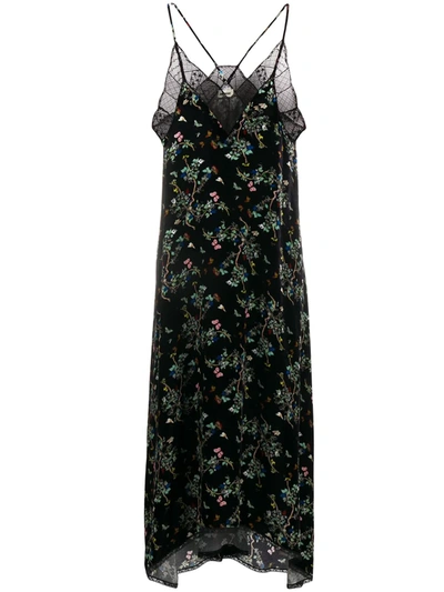 Zadig & Voltaire Risty Lace-trimmed Floral Velvet Dress In Black