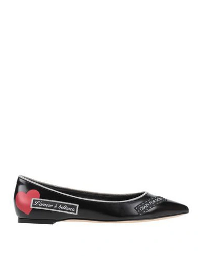 Dolce & Gabbana Black Dg Logo Tape Ballerina Flats Shoes