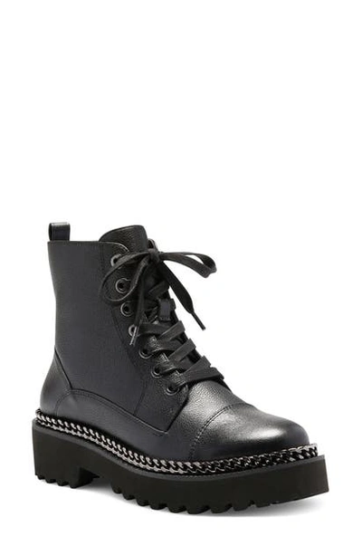 Vince Camuto Women's Mindinta Lace-up Lug Sole Combat Booties Women's Shoes In Black Leather