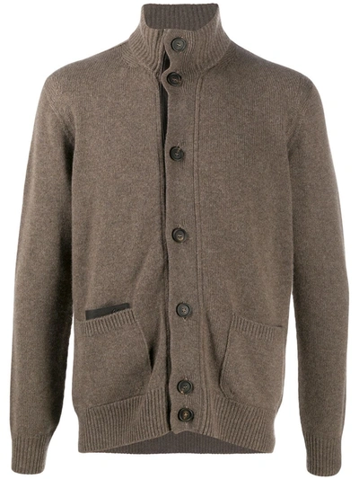 Brioni Button-up Bomber-style Cashmere Cardigan In Brown