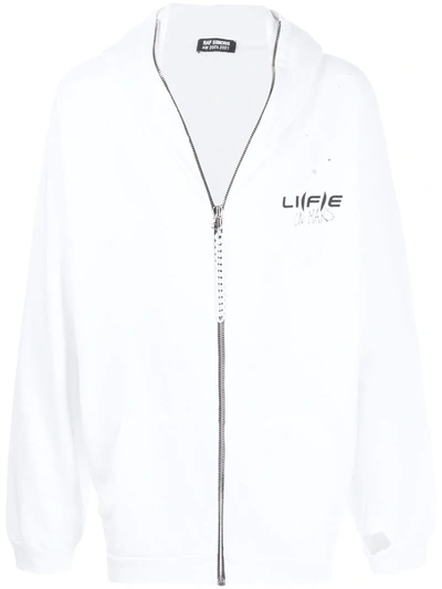 Raf Simons Life On Mars Distressed Zip-up Hoodie In White