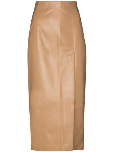 Aleksandre Akhalkatsishvili Side Split Faux Leather Pencil Skirt In Brown